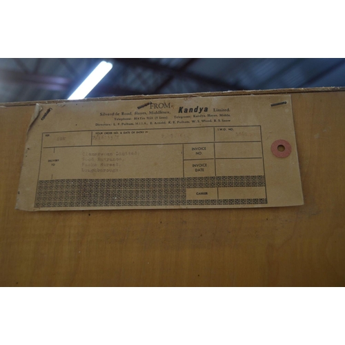 1354 - FRANK GUILLE FOR KANDYA KITCHEN CABINETS, white and light blue painted wood, with a central fall fro... 