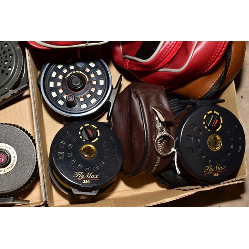 A COLLECTION OF ASSORTED FLY FISHING REELS AND SPOOLS, including three Abu  Garcia, Fly Max 389 reels