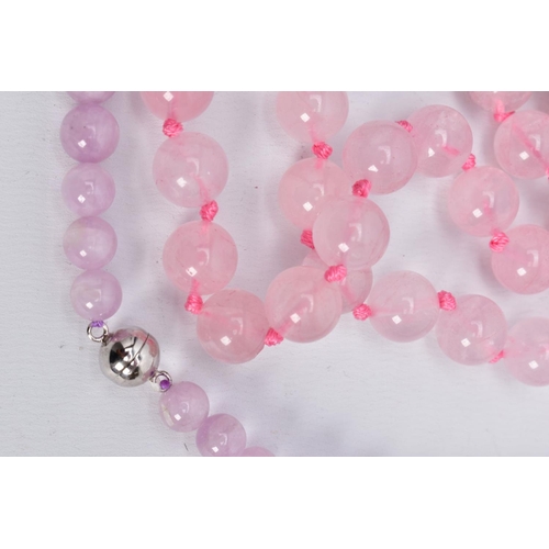 1 - ROSE QUARTZ AND LAVENDER JADE BEAD NECKLACES, the first designed with rose quartz circular beads, ea... 