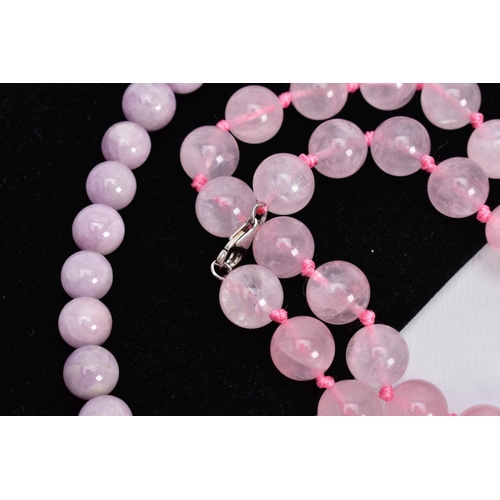 1 - ROSE QUARTZ AND LAVENDER JADE BEAD NECKLACES, the first designed with rose quartz circular beads, ea... 