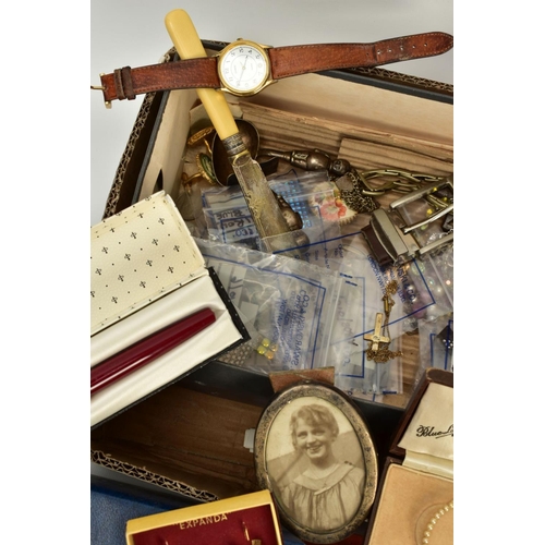 100 - A SELECTION OF ITEMS, to include a silver photo frame with picture of a lady, hallmarked Birmingham ... 