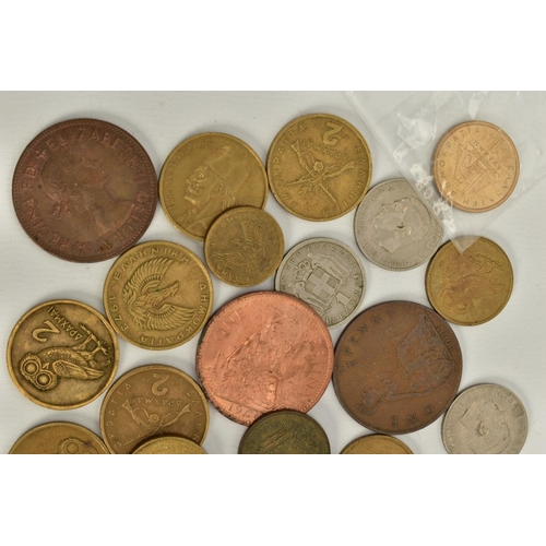 119 - A SMALL CARDBOARD BOX WITH MOSTLY GREEK 1,2 DRACHMA AND 50 LEPTA COINS 1970'S ETC