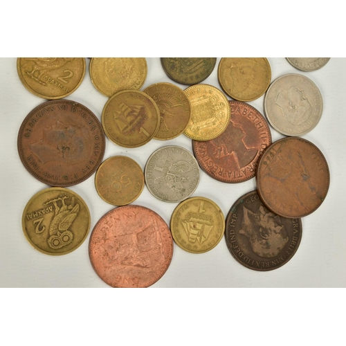 119 - A SMALL CARDBOARD BOX WITH MOSTLY GREEK 1,2 DRACHMA AND 50 LEPTA COINS 1970'S ETC