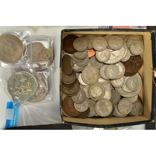 120 - A BOX OF COINS AND COMMEMORATIVES, to include a coin album and small amounts other coinage eg. old o... 