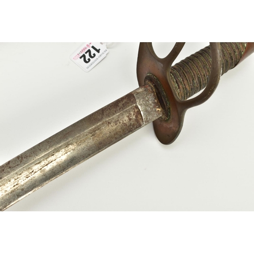 122 - AN EARLY 20TH CENTURY MILITARY STYLE CURVED OFFICERS SWORD, possibly Cavalry, blade is approximately... 