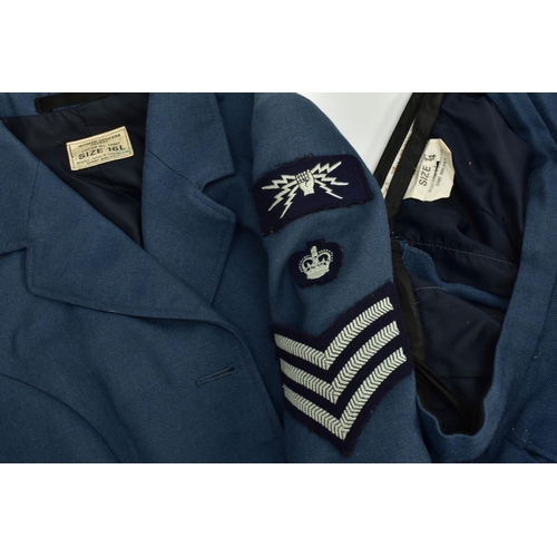 123 - A WOMENS RAF UNIFORM JACKET AND SKIRT, post WWII, with Sgt rank patches on sleeves, together with Cr... 