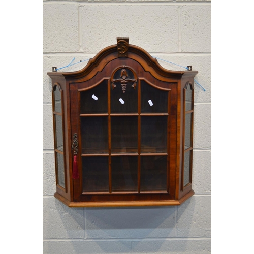 1284 - A LATE 20TH CENTURY WALNUT HANGING DISPLAY CABINET, width 68cm x depth 19cm x height 72cm (key)