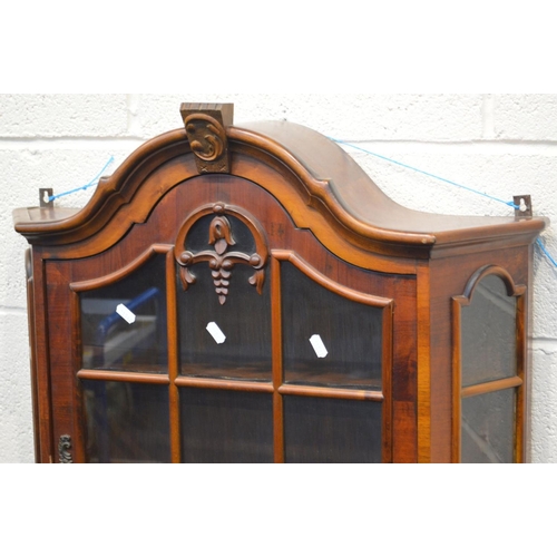 1284 - A LATE 20TH CENTURY WALNUT HANGING DISPLAY CABINET, width 68cm x depth 19cm x height 72cm (key)