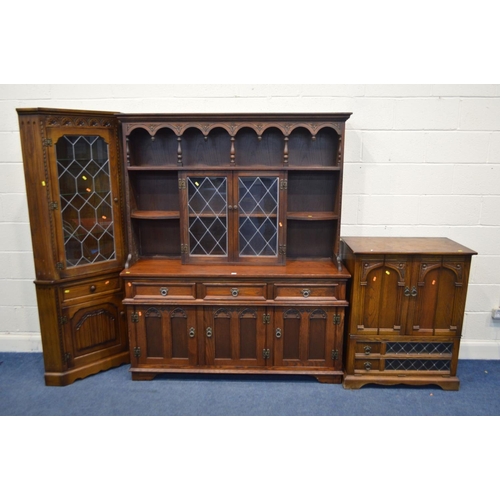 1289 - AN OLD CHARM OAK DRESSER, with three drawers, width 153cm x depth 45cm x height 170cm, together with... 