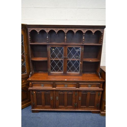 1289 - AN OLD CHARM OAK DRESSER, with three drawers, width 153cm x depth 45cm x height 170cm, together with... 