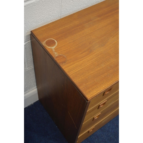 1298 - AN ALFRED COX TEAK CHEST OF DRAWERS, width 84cm x depth 44cm x height 72cm (ring marks to the top, m... 