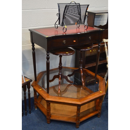 1300 - A QUANTITY OF VARIOUS OCCASIONAL FURNITURE, to include a cherry wood octagonal glass topped coffee t... 