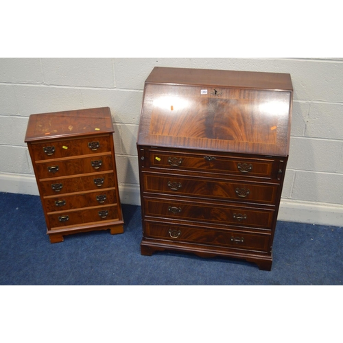 1302 - A MODERN MAHOGANY BUREAU with a fitted interior, width 74cm x depth 47cm x height 100cm (key) togeth... 