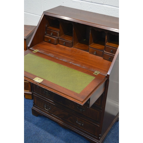 1302 - A MODERN MAHOGANY BUREAU with a fitted interior, width 74cm x depth 47cm x height 100cm (key) togeth... 