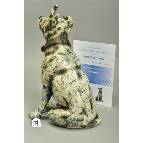 327 - APRIL SHEPHERD (BRITISH CONTEMPORARY) 'EVER HOPEFUL' an artist proof sculpture of a dog 17/20, impre... 