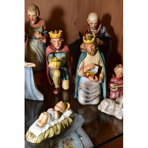 337 - A HUMMEL NATIVITY SET, HUM 214, comprising Madonna, Infant Jesus, Joseph, Shepherd with sheep, Littl... 