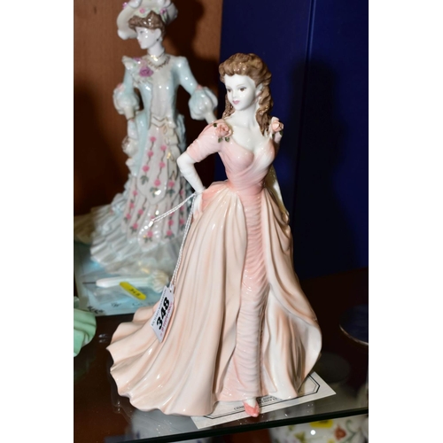 348 - FIVE COALPORT FIGURINES, comprising three from Ladies of fashion Figures of the Year 'Jacqueline' 19... 