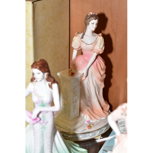 348 - FIVE COALPORT FIGURINES, comprising three from Ladies of fashion Figures of the Year 'Jacqueline' 19... 