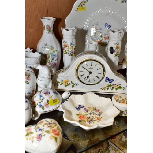 352 - A GROUP OF AYNSLEY 'COTTAGE GARDEN' TRINKETS, VASES, DISH, etc to include timepiece, Rabbit and Tort... 