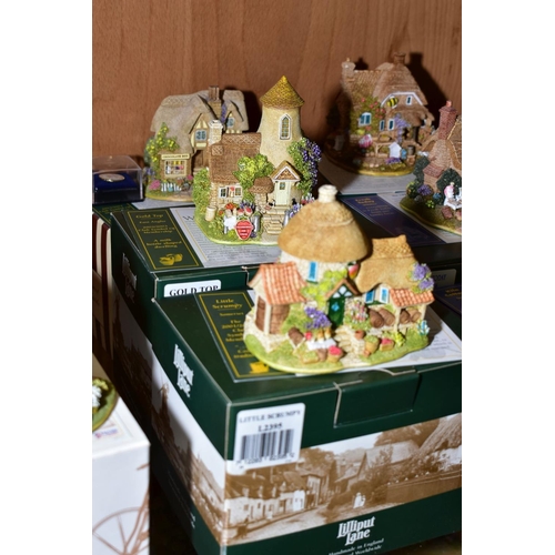 354 - TWENTY EIGHT  BOXED LILLIPUT LANE SCULPTURES FROM SYMBOL OF MEMBERSHIP/COLLECTORS CLUB FREE GIFT, al... 