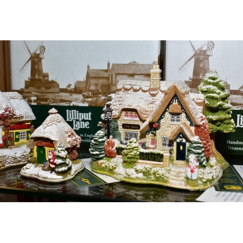 371 - FIVE BOXED ILLUMINATED LILLIPUT LANE SCULPTURES 'Lead Kindly Light in Winter' L2621, 'Christmas Time... 