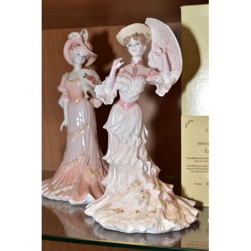 381 - THREE COALPORT FIGURINES, comprising two High Society 'Lady Charlotte' limited edition 592/5000, wit... 