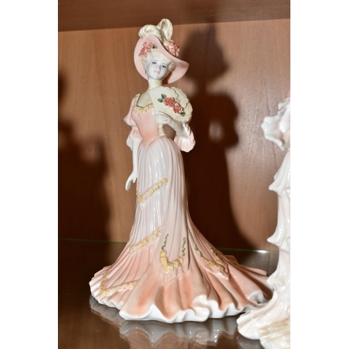 381 - THREE COALPORT FIGURINES, comprising two High Society 'Lady Charlotte' limited edition 592/5000, wit... 