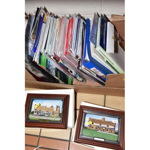 407 - TWO BOXES AND LOOSE LILLIPUT LANE RELATED ITEMS, to include Teddy Bear, collectors plates, postcards... 