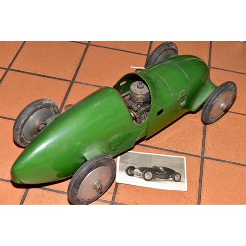 408 - A SCRATCHBUILT SINGLE SEAT RACING CAR MODEL, powered by a vertical single cylinder model aircraft en... 