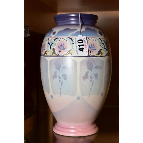 410 - A POOLE POTTERY TRIAL VASE, design and airbrushed by Alan Clarke, monogram to base, handwritten Pool... 