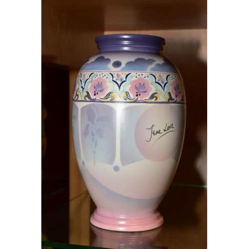 410 - A POOLE POTTERY TRIAL VASE, design and airbrushed by Alan Clarke, monogram to base, handwritten Pool... 