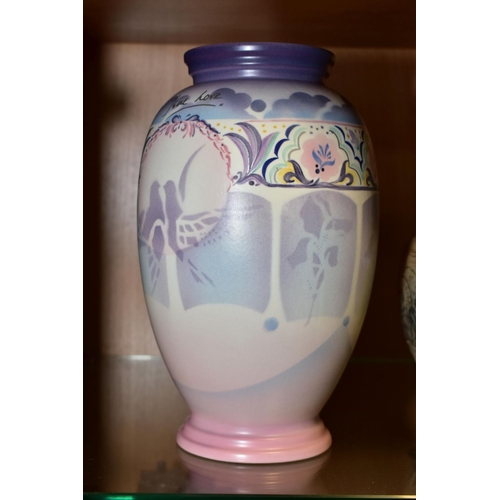 410 - A POOLE POTTERY TRIAL VASE, design and airbrushed by Alan Clarke, monogram to base, handwritten Pool... 