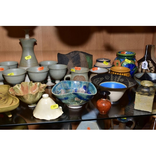 411 - A GROUP OF STUDIO POTTERY ITEMS, to include Michael John Haswell vase, monogram MJH and 1972 to base... 