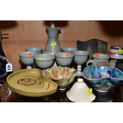 411 - A GROUP OF STUDIO POTTERY ITEMS, to include Michael John Haswell vase, monogram MJH and 1972 to base... 