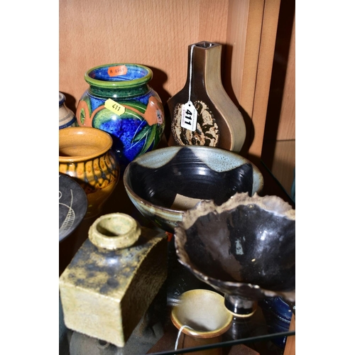 411 - A GROUP OF STUDIO POTTERY ITEMS, to include Michael John Haswell vase, monogram MJH and 1972 to base... 