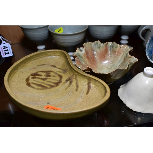 411 - A GROUP OF STUDIO POTTERY ITEMS, to include Michael John Haswell vase, monogram MJH and 1972 to base... 