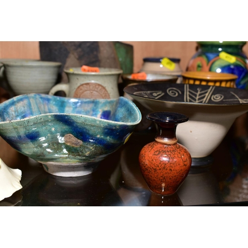 411 - A GROUP OF STUDIO POTTERY ITEMS, to include Michael John Haswell vase, monogram MJH and 1972 to base... 