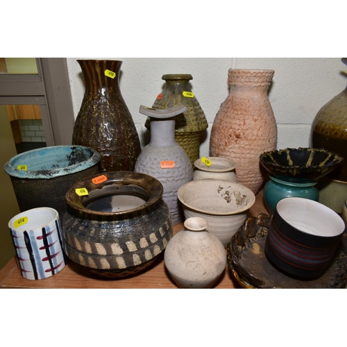 416 - A GROUP OF STUDIO POTTERY ITEMS, to include Michael John Haswell octagonal temple jars, green glaze ... 