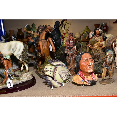 429 - FIFTEEN RESIN AND PLASTER FIGURES AND WALL MASKS OF NATIVE AMERICAN INDIANS, ETC, including pieces f... 