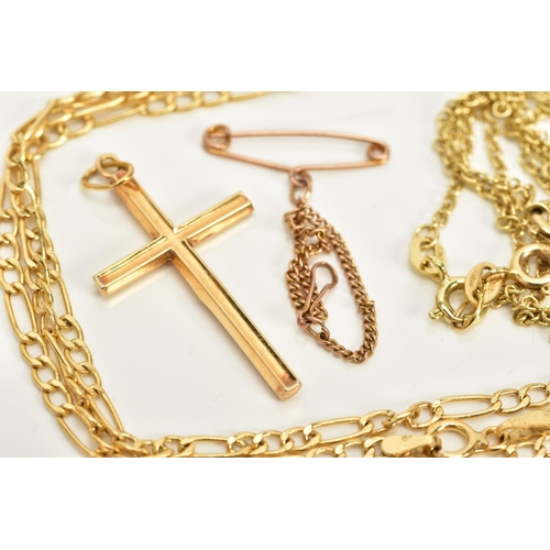 50 - A SMALL SELECTION OF JEWELLERY, to include figaro chain, length 600mm, fitted to a spring clasp, hal... 