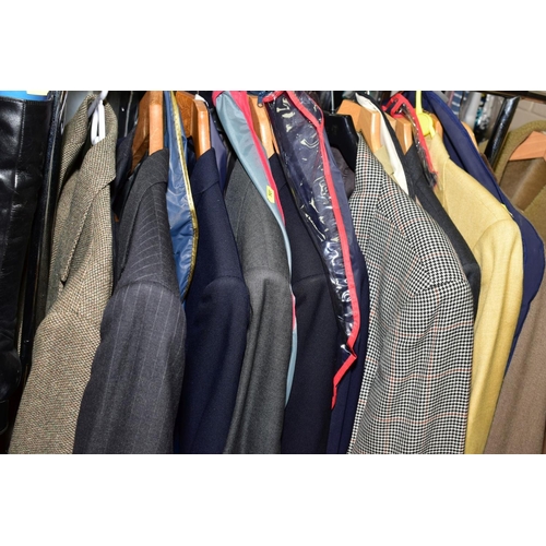 501 - A RAIL OF MENS SUITS, JACKETS AND COAT, including John Brocklehurst, H Huntsman  & Son, Saville Row,... 