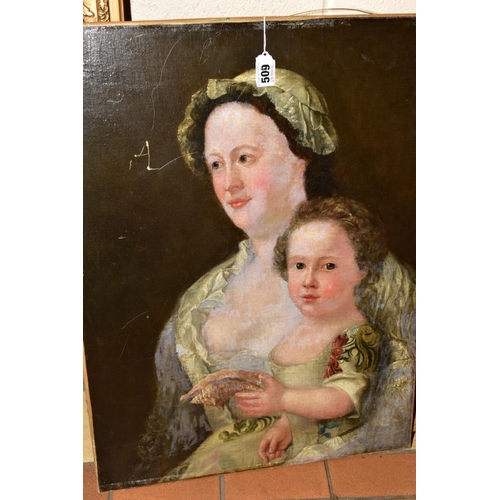 509 - A GEORGIAN PORTRAIT OF A MOTHER AND DAUGHTER, unsigned, oil on canvas, approximate size 47cm x 62cm,... 