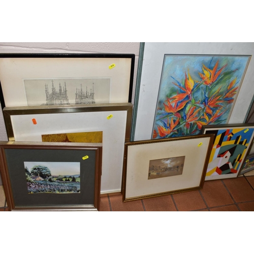 516 - PAINTINGS AND PRINTS ETC, to include J.Wingate watercolour of barges on a continental river, framed,... 