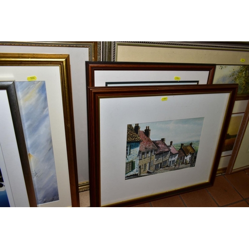 524 - PAINTINGS AND PRINTS ETC, to include Graham Blaine watercolour of fishing trawlers, size approximate... 