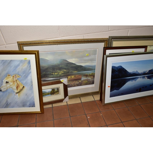 524 - PAINTINGS AND PRINTS ETC, to include Graham Blaine watercolour of fishing trawlers, size approximate... 