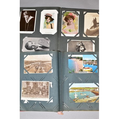 528 - POSTCARDS, two albums containing approximately three hundred and seventy postcards, the first album ... 