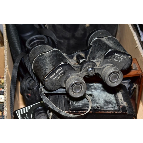 531 - CAMERAS AND BINOCULARS comprising a J.Lizars 'Challenge' mahogany and brass camera, Bausch & Lomb sh... 