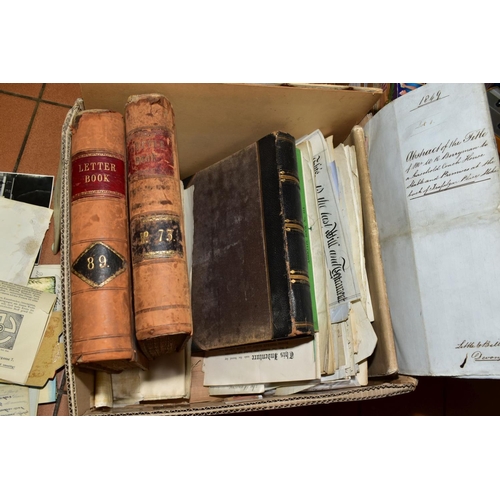 535 - EPHEMERA, three boxes of indentures, probates, reports, letters, maps, photographs and books dating ... 