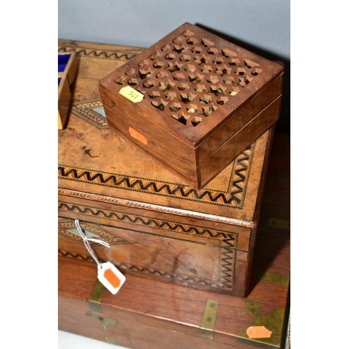 541 - A SMALL COLLECTION OF TREEN including Mauchline ware, comprising a bodkin case printed with Burns Mo... 