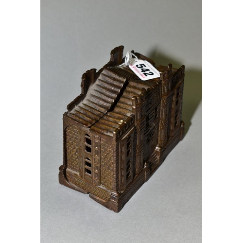 542 - A REPRODUCTION CAST METAL 'COUNTY BANK' MONEY BOX, Victorian style, height 10.8cm